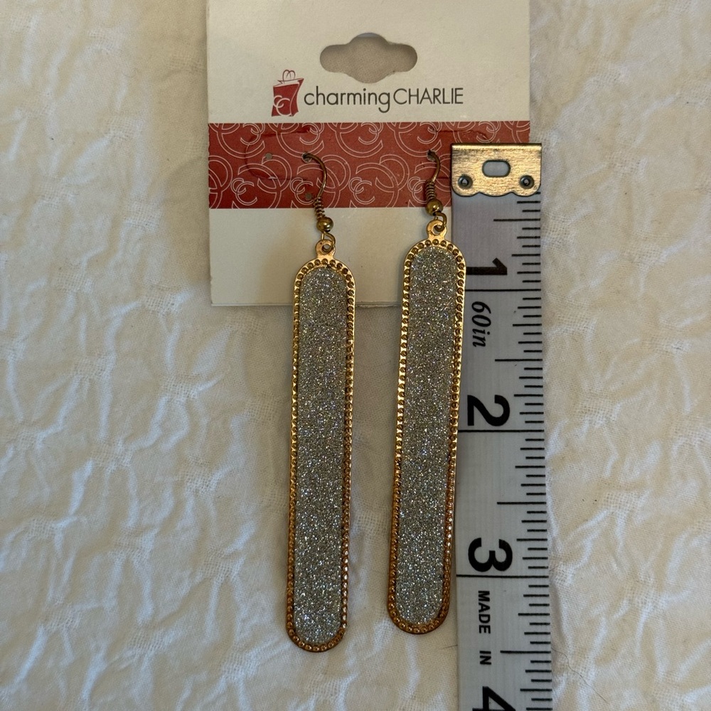 Charming Charlie Long Glitter Drop Earrings - Gold & Silver Tone (NWT) - Picture 4 of 4